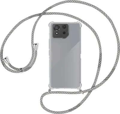 Produktbild von Handykette Backcover-Schutzhülle mit Band (Metall silberfarben) für Asus ROG Phone 8 - weiß/grau kariert
