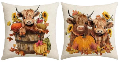 2 Highland-Cow-Kissenbezüge, 50x50 cm, Leinen