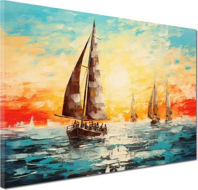 Produktbild von Segelschiffe Sonnenuntergang Abstrakt  Wandbild Leinwandbild Deko Kunst XL: 150x100x4cm