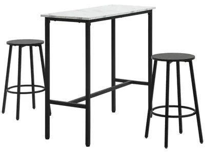 Obrázek produktu pro Sada tří dílů: barový stůl a 2 barové židle | Barva: bílá + černá | Rozměry: 100x40x90 cm