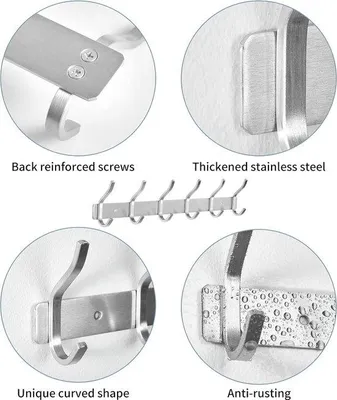 Produktbild von Famanu Kleiderhakenmobiles Kledingrek - Wandkleiderhaken (Silber, 6 Haken, 2 Stück)