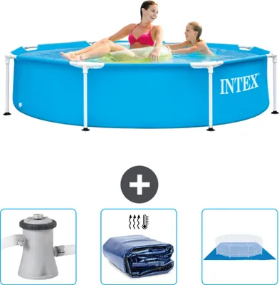 Immagine prodotto di Piscina Intex con struttura rotonda - 244 x 51 cm - blu - include pompa filtro per piscina - tenda da sole - telo di fondo