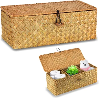 Productafbeelding van Opbergmand van zeegras, rechthoekig, met 3 plateaus, 1 stuk, voor de badkamer
