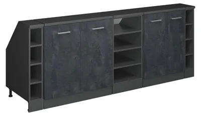 Produktbild von Küchenschrank für Dachschrägen Vicco R-Line Schwarz Beton 210 cm 5er Set Schrankkorpuss 60 cm Tiefe, Model 60259