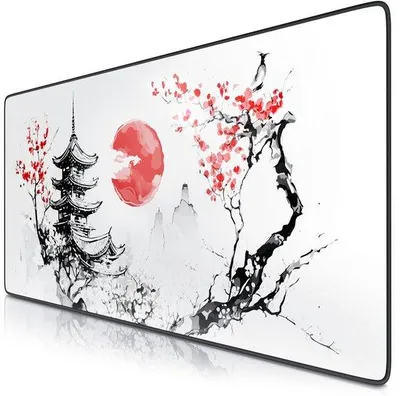 Productafbeelding van Ibenzoa® Gaming-muismat, extra groot (900 x 400 mm) – Japans kunstontwerp, fijn geweven oppervlak, antislip rubberen ondergrond voor nauwkeurig gamen