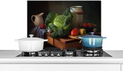 Obrázek produktu pro KitchenYeah® Odstřikovač do kuchyně - Odstřikovač do kuchyně - Ochrana stěny sporáku a dřezu - Zátiší - Zelenina - Barvy 60x40 - Alu-Dibond (alternativa ke skleněnému odstřikovači) - Tepelně odolný - Odstřikovač na sporák