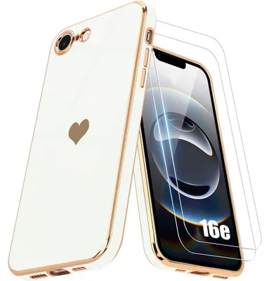 Image de Coque + 2 Verres Trempés pour iPhone 16e - Protection Motif Coeur Anti-Rayures Souple Blanc