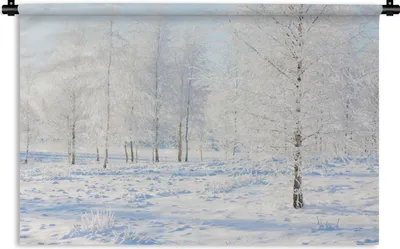 Produktbild von MuchoWow® Wandteppich Wandbehang Schnee - Bäume - Winter 90x60 cm Tapisserie Dekoration Wandtuch - Wandskulpturen - Bildteppich