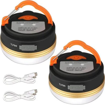 Image de Lot de 2 lampes de camping LED rechargeables par USB, étanches, 3 modes d'éclairage avec batterie externe - Éclairage d'urgence pour le camping et les situations d'urgence