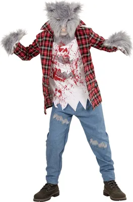 Zdjęcie produktu dla Puszysty kostium wilkołaka dla dzieci z maską Kostium na Halloween czerwono-szary