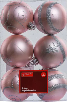 Produktbild von TrendLine Weihnachtskugeln bruchfest, langlebig Ø 6 cm rosa mattiert 6 Stück