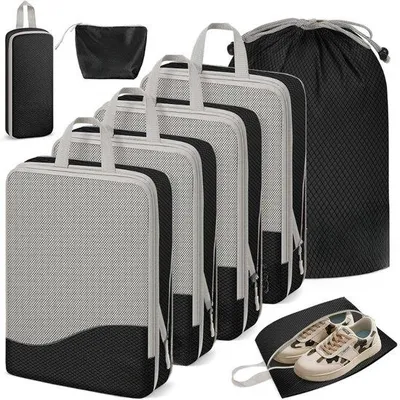 Produktbild von Famanu Kompressionsverpackungskubussen 8-teilig - langlebiges schwarzes Material - ideal für Reiseorganisation