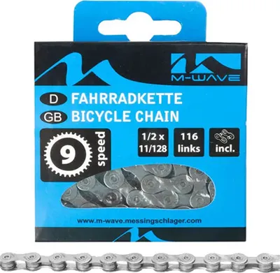 Obrázok produktu pre Messingschlager reťaz Ninespeed 9 rýchlostí, 116 článkov, M-WAVE, zámok reťaze, 1/2x11/128, sivá