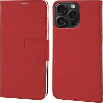 Zdjęcie produktu dla Etui portfel iPhone 15 Pro czerwone skórzane z klapką Newtop