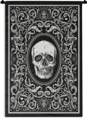 Produktbild von MuchoWow® Wandteppich Wandbehang Eine Spielkartenillustration mit einem Totenkopf 120x180 cm Tapisserie Dekoration Wandtuch - Schlafzimmer - Dekorationen für das Haus