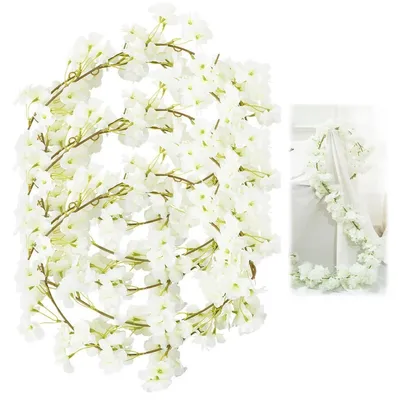 Productafbeelding van Kunstbloemen, kersenbloesem, guirlande, 180 cm, wit, 3 stuks