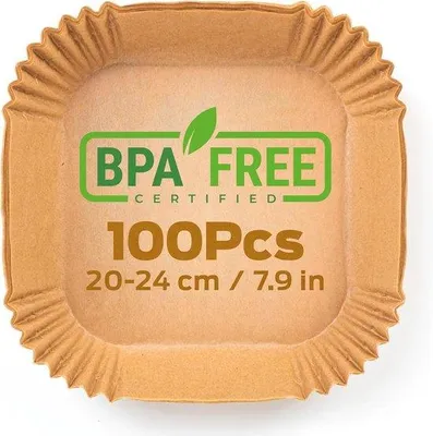 Immagine prodotto di Carta per friggitrice ad aria senza BPA, 20-24 cm, con rivestimento antiaderente e impermeabile