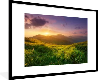 Produktbild von MuchoWow® Gerahmtes Poster Berge - Sonne - Natur 90x60 cm - Poster mit Schwarzem Bilderrahmen Wandposter Rahmen Foto Bilder - Wanddekoration - Fotos
