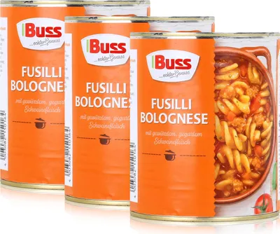 Produktbild von Buss Fusilli Bolognese mit Schweinefleisch 800g - Fertiggericht (3er Pack)