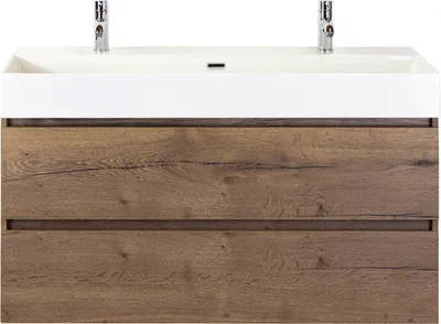 Produktbild von Sanox Badmöbel-Set Maxx XL BxHxT 121 x 73 x 45,5 cm Frontfarbe tabacco mit Doppel-Waschtisch Keramik weiß 81737139
