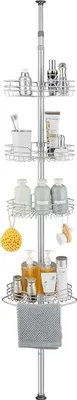 Image de Étagère de douche télescopique, 4 niveaux, pour salle de bain, hauteur réglable de 73 à 265 cm, en métal gris