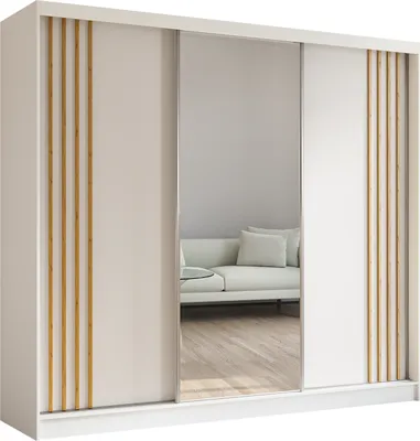 Produktbild von ALTDECOR Kleiderschrank mit Spiegel und Schiebetüren, kugelgelagerte Führungsschienen und Aluminium-Leisten - NALLA - 240 cm (Weiß + Weiß + Artisan)