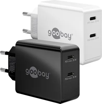 Immagine prodotto di Goobay 61757 Caricabatterie doppio veloce USB-C™ PD (36 W) nero, nero - 2x porte USB-C™ (Power Delivery)