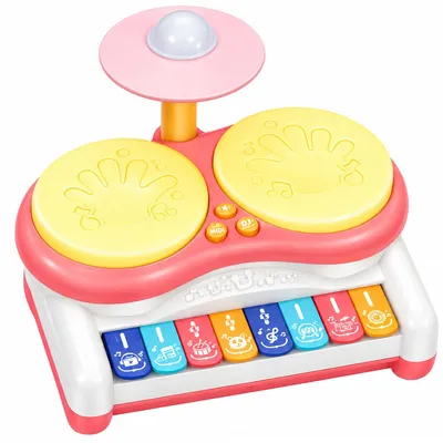 Produktbild von Kindertrommel mit Klaviertasten, rosa Musikspielzeug für Babys und Kleinkinder, Lernspielzeug zur Musikförderung