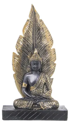 Sitzende Buddha-Figur aus Harz, gold-braun, 15x7x27 cm