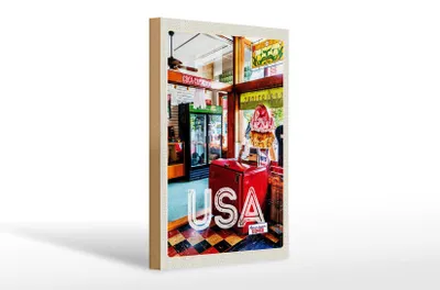 Produktbild von Holzschild Reise 20x30cm Amerika Diner Restaurant Musik Essen