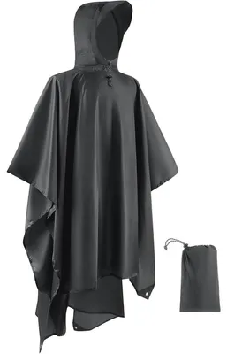 Productafbeelding van Regenponcho, dames en heren, 3-in-1, multifunctioneel, waterdicht, ademend, marineblauw, one size, grijs