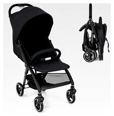 Produktbild von Klappbarer Kinderwagen, Reisebuggy mit verstellbarer Rückenlehne, 3-fach Verdeck und 5-Punkt-Sicherheitsgurt, Kinderbuggy mit EVA-Rädern für Kleinkinder von 0–36 Monaten bis 15 kg (Schwarz)