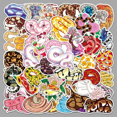 50 Schlangen-Sticker, lustige Reptilien-Aufkleber, 5–8 cm, wasserdicht