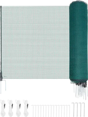 Image de SucceBuy Clôture de délimitation 25 x 1,2 m, clôture de pâturage en PE, clôture mobile avec piquets à double pointe et cordes de haubanage, clôture de jardin polyvalente pour animaux, plantes et espaces extérieurs