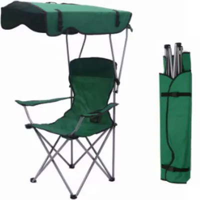 Produktbild von Klappbarer Campingstuhl mit Sonnendach – Strandstuhl für Angeln, Picknick & Garten – Mit Getränkehalter und Tragehülle