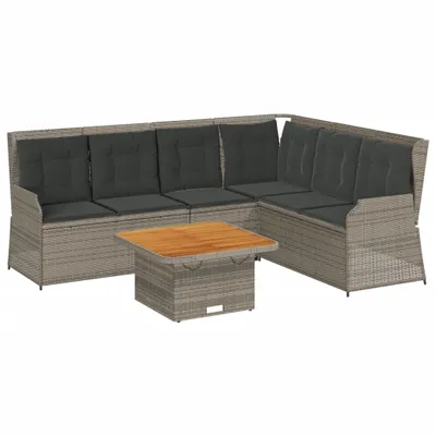 Produktbild von vidaXL 5-tlg. Garten-Lounge-Set mit Kissen Grau Poly Rattan