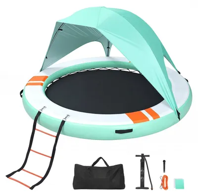 Produktbild von Aufblasbare Schwimminsel - Runde Schwimmplattform Ø 305 cm - Rutschfeste Oberfläche - Sonnendach - Abnehmbare Leiter - Tragetasche - Für Pool, See & Meer