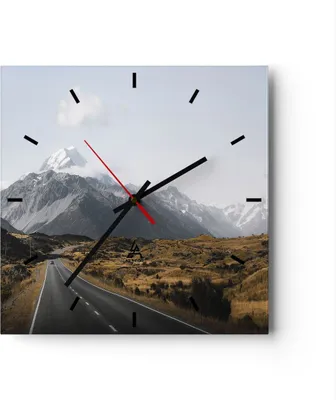 Produktbild von Wanduhr - Quadrat - Glasuhr - Weg Berg Gipfel - 30x30cm - Schleichendes Uhrwerk - Lautlos - zum Aufhängen bereit - Dekoration Modern - Wanddekoration aus Glas - C3AC30x30-4833