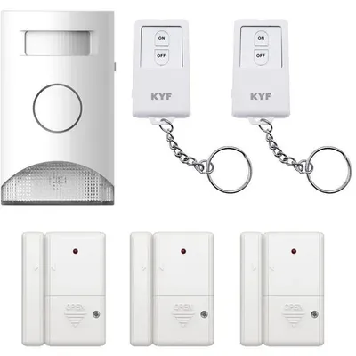 Produktbild von Erweiterbares Alarmsystem mit Bewegungsmelder – KYF – 434 MHz – Warnleuchte – 3 Tür-/Fenstersensoren – 2 Fernbedienungen
