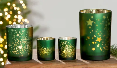 Produktbild von Gilde Windlicht "Sternenzauber" Glas grün 40841