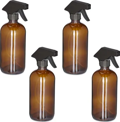 Zdjęcie produktu dla Zestaw 4 rozpylaczy do roślin - 500 ml - mgiełka i strumień - szkło - rozpylacz fryzjerski - brązowy