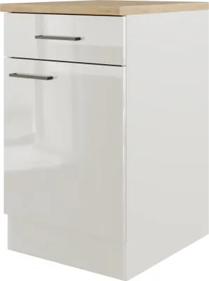Produktbild von Flex Well Unterschrank mit Schublade und Drehtür Lund BxTxH 50 x 60 x 85 cm lichtgrau glänzend zerlegt Anschlag reversib