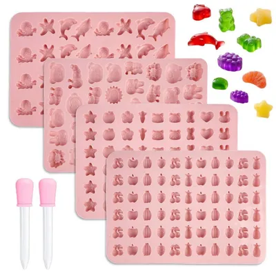 Produktbild von Gummibärchen Silikonform 4 Stück, Süßigkeiten, Schokolade, Eiswürfel, Seife, Lebensmittelecht, Rosa