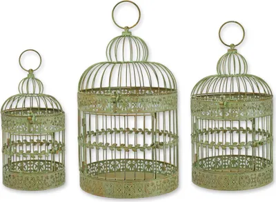 Produktbild von Set aus 3 Vogelkäfigen aus Eisen Replikat Retro Design Dekoration