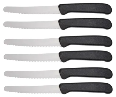 Produktbild von NEUSTANLO Brötchenmesser 6er Set | Wellenschliff Tafelmesser neutral schwarz | Spezialstahl & ergonomischer PP-Griff | rostfrei & spülmaschinengeeignet | ideal für Brot, Brötchen & Frühstück