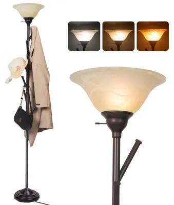 Obrázok produktu pre Omgoods – Stojaca lampa s vešiakom, farba: hnedá