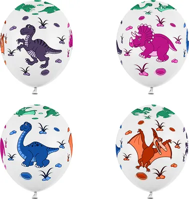 Produktbild von Luftballons 30cm mit Motiv Dinosaurier 6er Set weiß / bunt