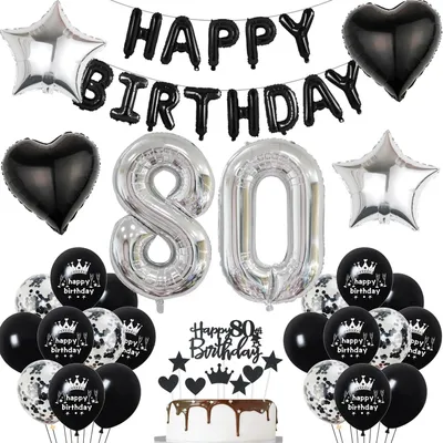 80. Geburtstag Deko Set – Folienballon, Banner, Konfetti-Ballons
