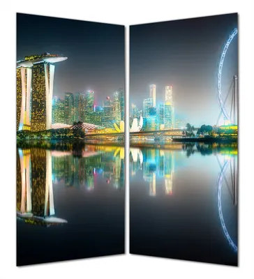 Produktbild von Wallario selbstklebende Duschrückwand 160 x 180 cm mit Motiv Singapur bei Nacht - Wandverkleidung mit Hochglanzlaminat in Glasoptik