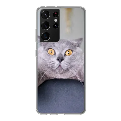 Produktbild von MuchoWow® Handyhülle Schutzhülle Hülle für Samsung Galaxy S21 Ultra Katze - Angst - Stuhl Silikon Softcase Handy Hülle - Mobiltelefon